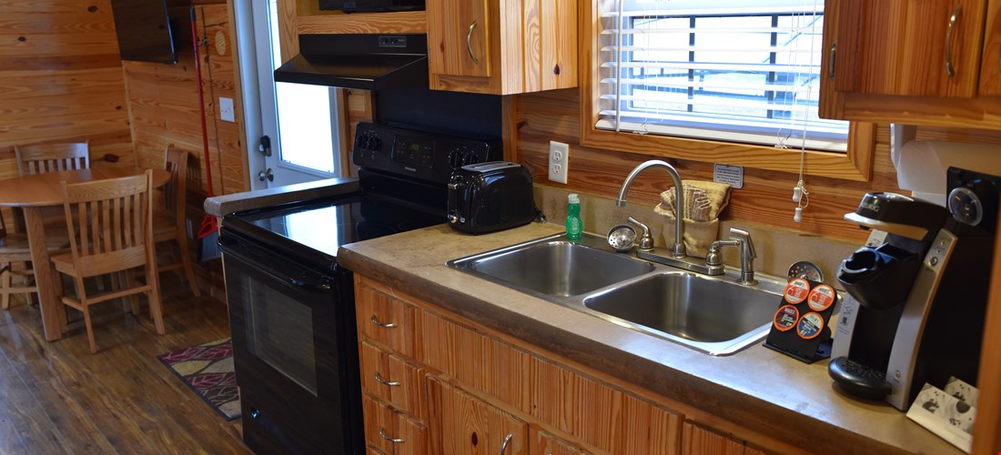 Kitchenette of the two bedroom deluxe cabin