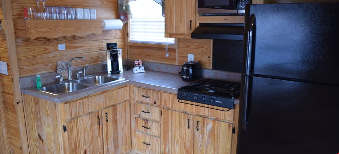 Kitchenette in a family deluxe cabin